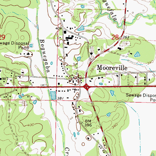 Topographic Map of Mooreville, MS