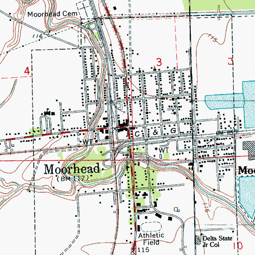 Topographic Map of Moorhead, MS