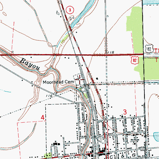 Topographic Map of Moorhead Cemetery, MS