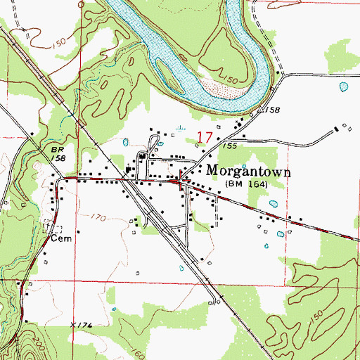 Topographic Map of Morgantown, MS