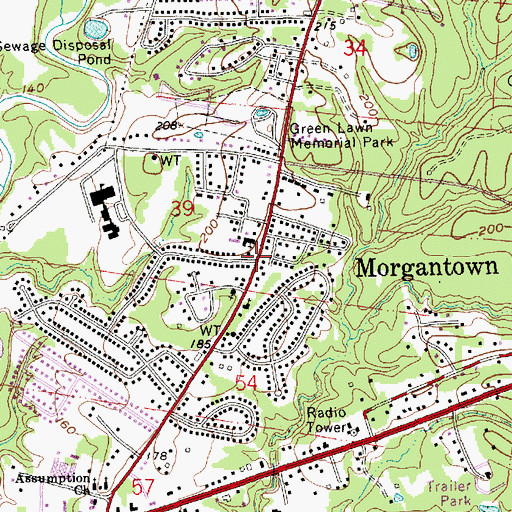 Topographic Map of Morgantown, MS