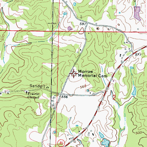 Topographic Map of Morrow Memorial Cemetery, MS