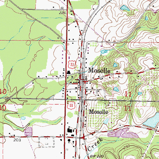 Topographic Map of Moselle, MS