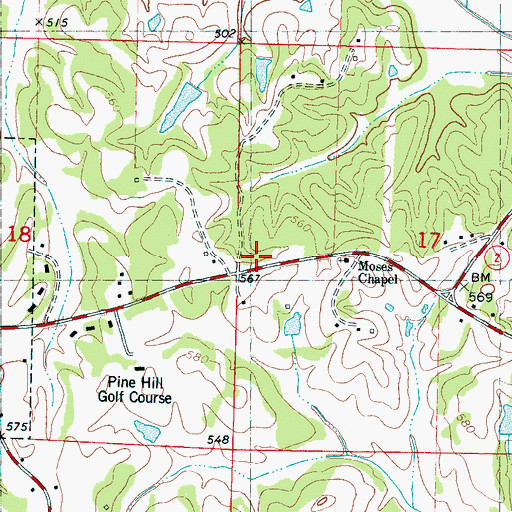 Topographic Map of Moses Chapel, MS