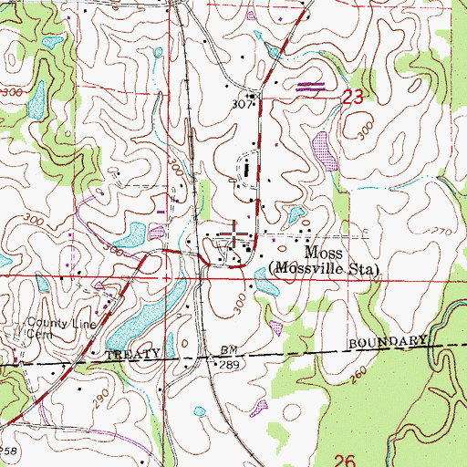 Topographic Map of Moss, MS