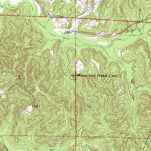 Topographic Map of Moss and Reed Cemetery, MS