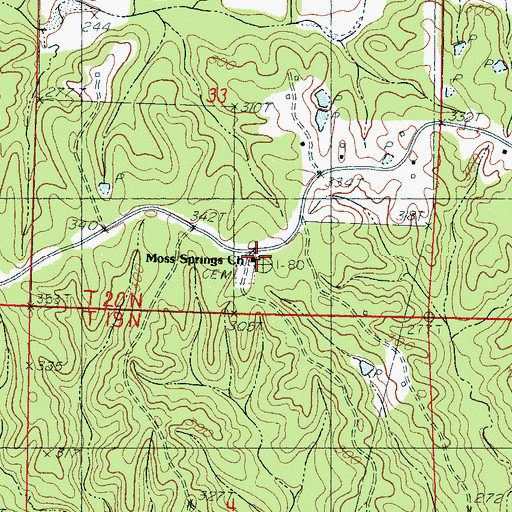 Topographic Map of Moss Springs Cemetery, MS