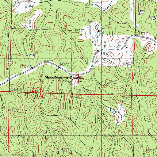 Topographic Map of Moss Springs Church, MS