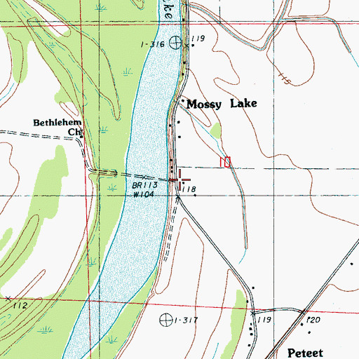 Topographic Map of Mossy Lake, MS