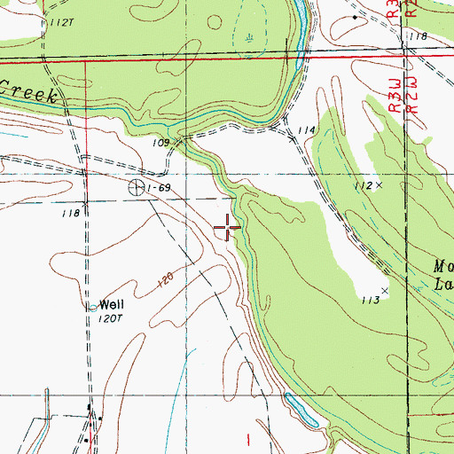 Topographic Map of Mossy Run Lake, MS