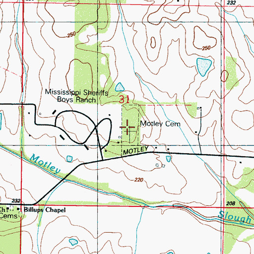 Topographic Map of Motley Cemetery, MS