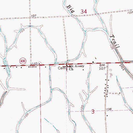 Topographic Map of Mount Avery Church, MS
