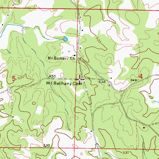Topographic Map of Mount Bethany Cemetery, MS