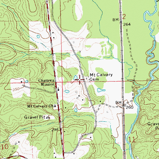 Topographic Map of Mount Calvary Cemetery, MS