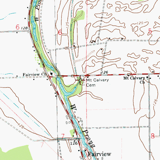 Topographic Map of Mount Calvary Cemetery, MS