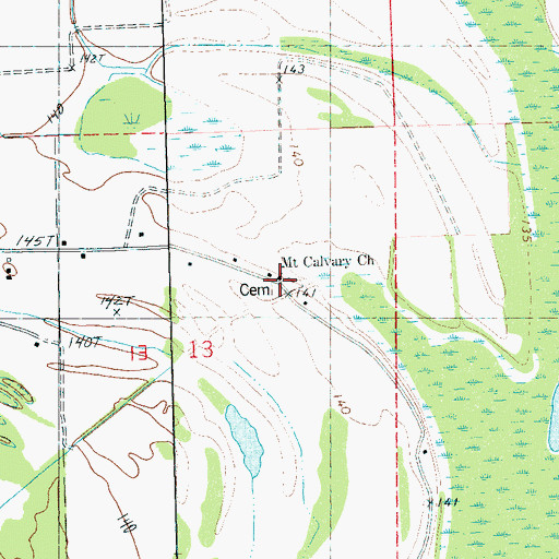 Topographic Map of Mount Calvery Cemetery, MS
