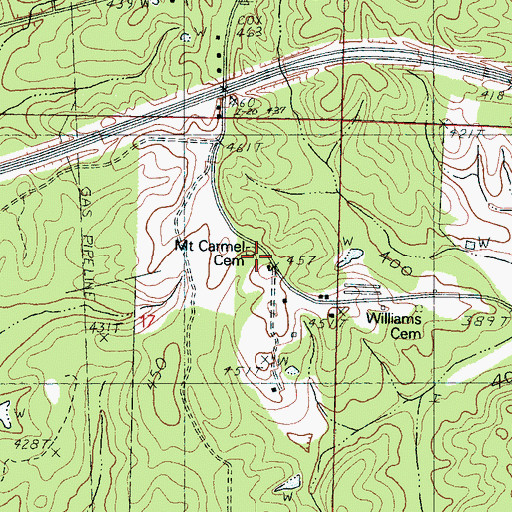 Topographic Map of Mount Carmel Cemetery, MS