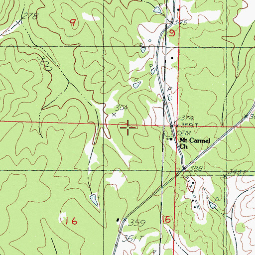Topographic Map of Mount Carmel Cemetery, MS