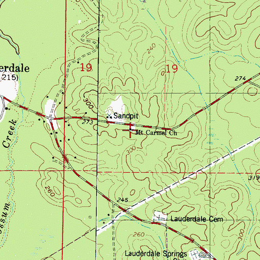 Topographic Map of Mount Carmel Church, MS