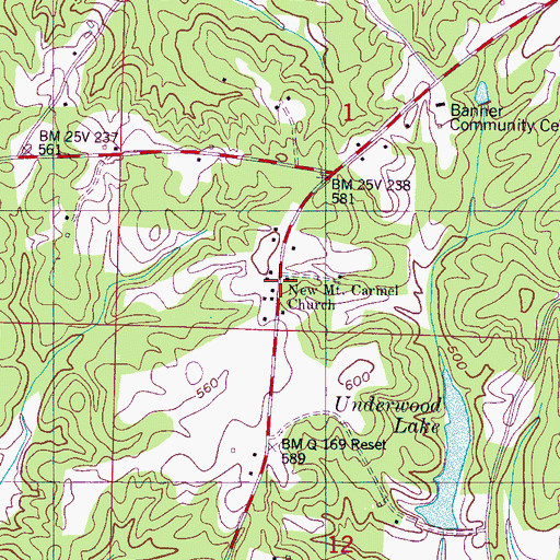 Topographic Map of Mount Carmel Church, MS