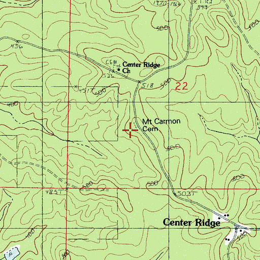 Topographic Map of Mount Carmon Cemetery, MS