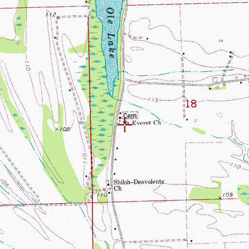 Topographic Map of Mount Everet Cemetery, MS