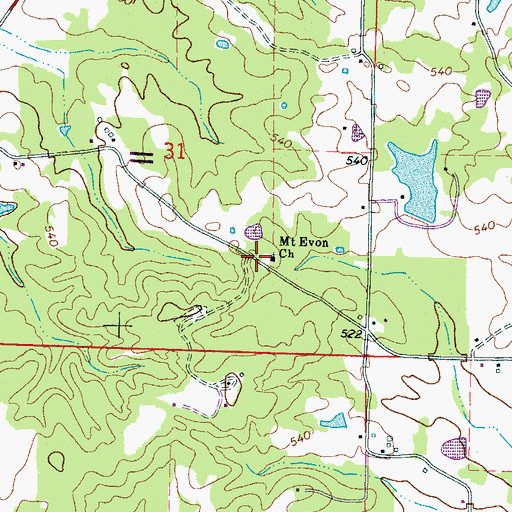 Topographic Map of Mount Evon Church, MS