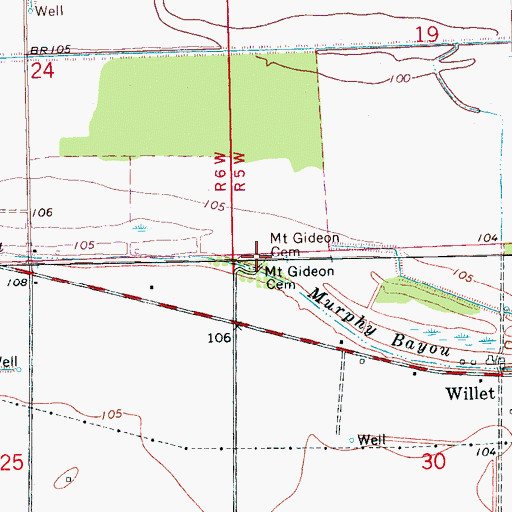 Topographic Map of Mount Gideon Cemetery, MS