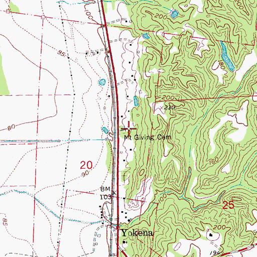 Topographic Map of Mount Giving Cemetery, MS