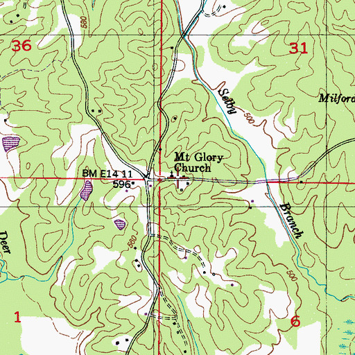 Topographic Map of Mount Glory Church, MS