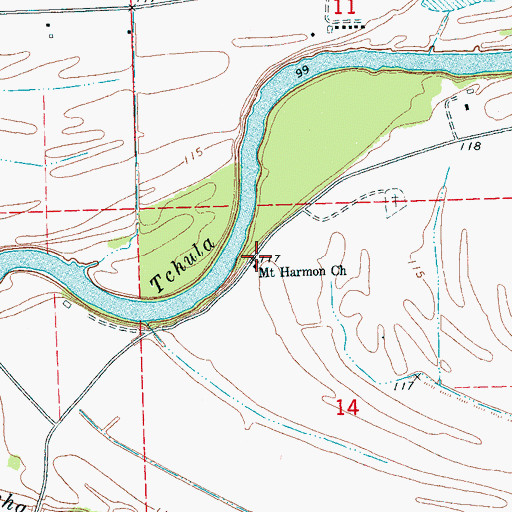 Topographic Map of Mount Harmon Church, MS