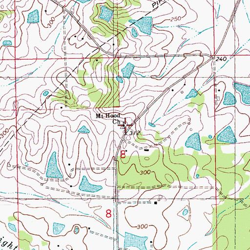 Topographic Map of Mount Hood Church, MS