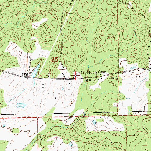 Topographic Map of Mount Hope Cemetery, MS