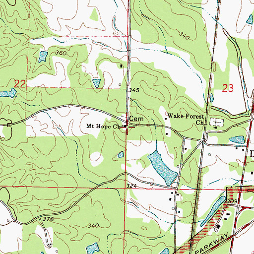 Topographic Map of Mount Hope Church, MS