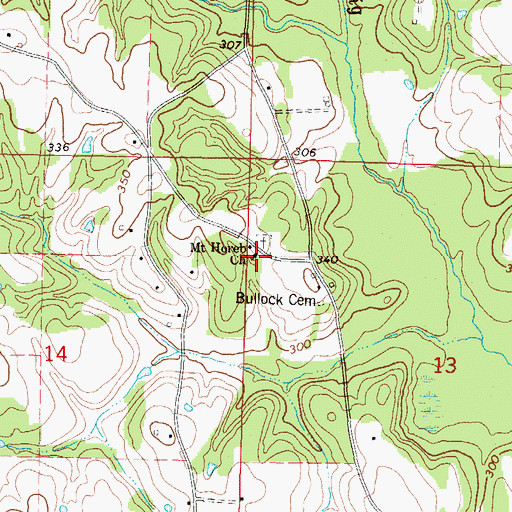 Topographic Map of Mount Horeb Baptist Church, MS
