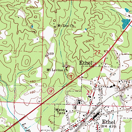 Topographic Map of Mount Leviton Church, MS