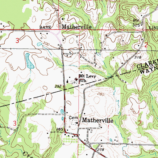 Topographic Map of Mount Levy School, MS
