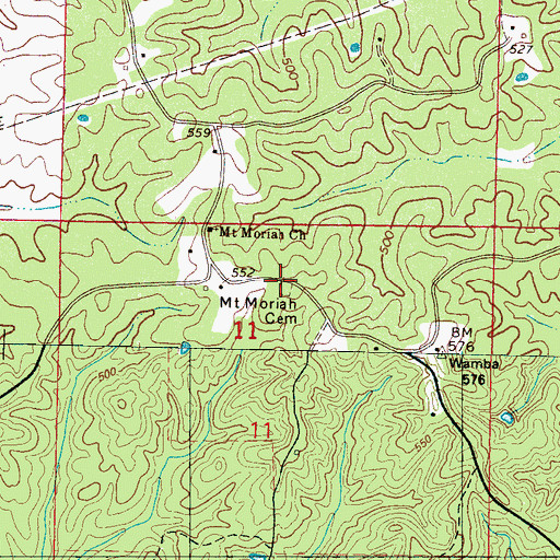 Topographic Map of Mount Moriah Cemetery, MS