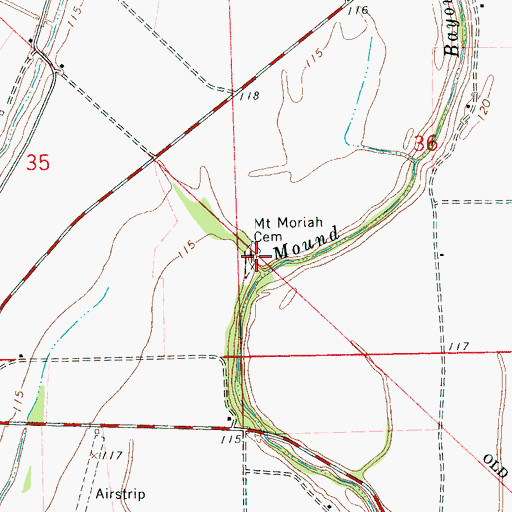 Topographic Map of Mount Moriah Cemetery, MS