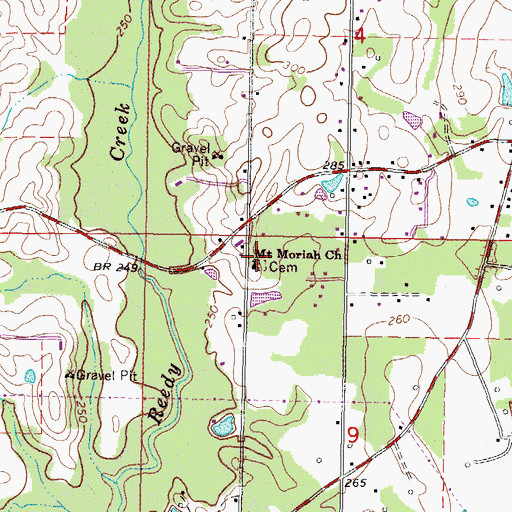 Topographic Map of Mount Moriah Baptist Church, MS