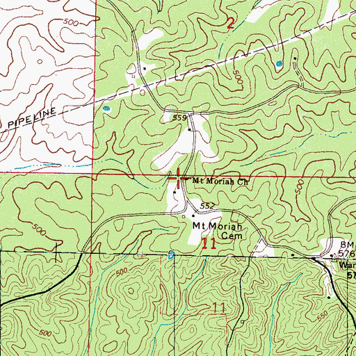 Topographic Map of Mount Moriah Church, MS