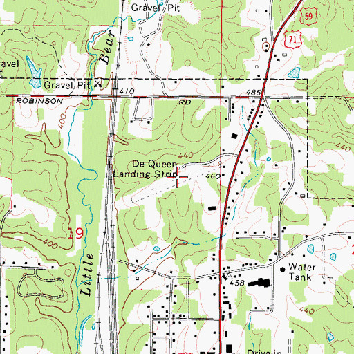 Topographic Map of De Queen Landing Strip (historical), AR
