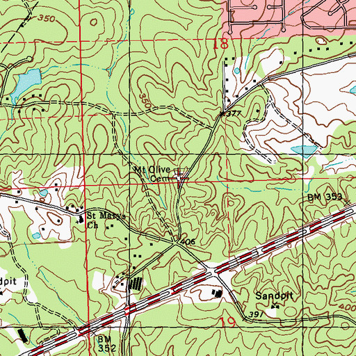 Topographic Map of Mount Olive Cemetery, MS
