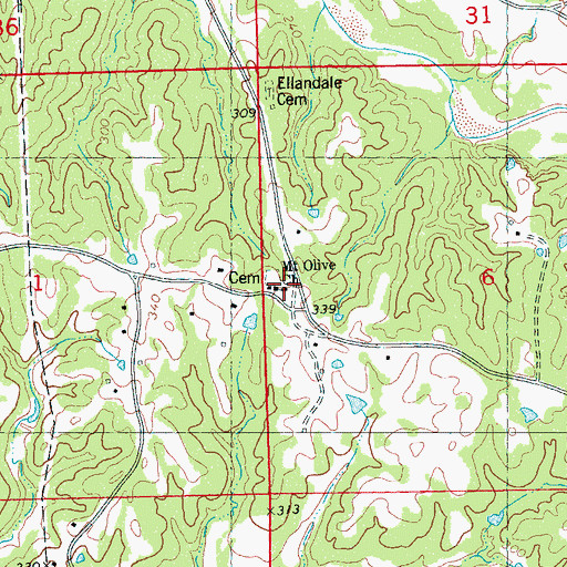 Topographic Map of Mount Olive Cemetery, MS