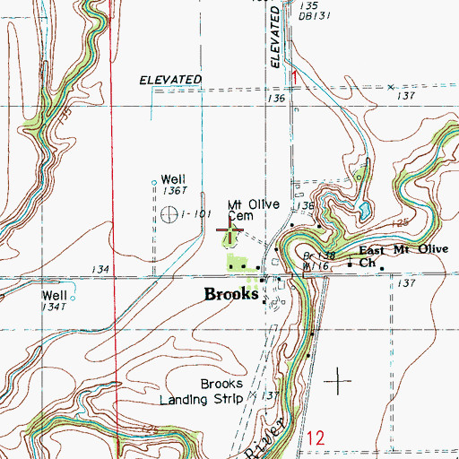 Topographic Map of Mount Olive Cemetery, MS