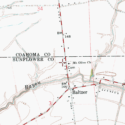 Topographic Map of Mount Olive Cemetery, MS