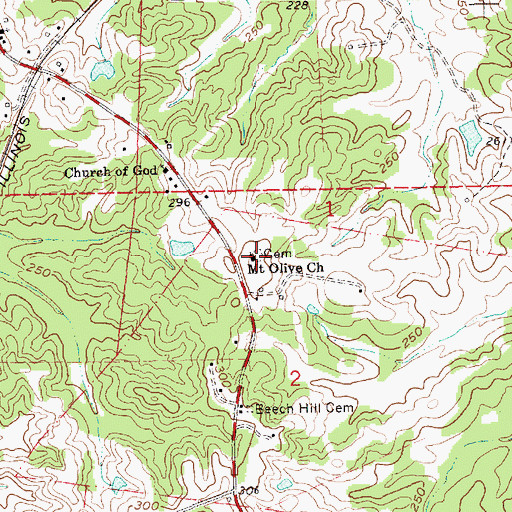 Topographic Map of East Mount Olive Baptist Church, MS