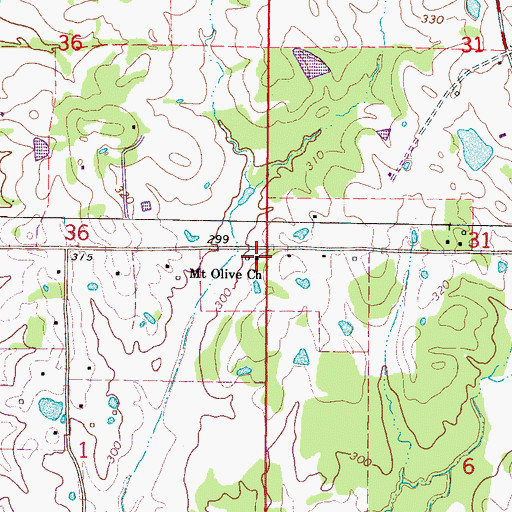 Topographic Map of Mount Olive Baptist Church, MS