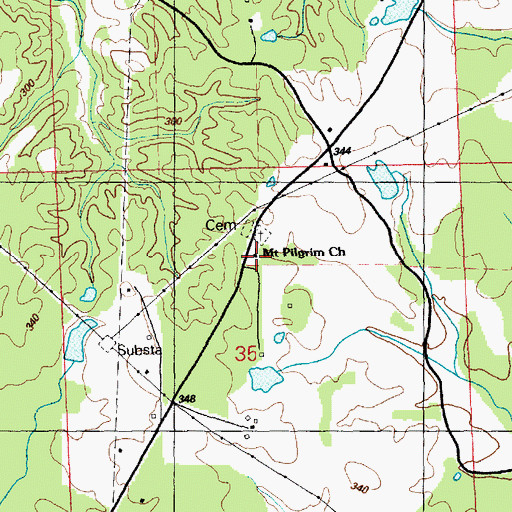 Topographic Map of Mount Pilgrim Church, MS