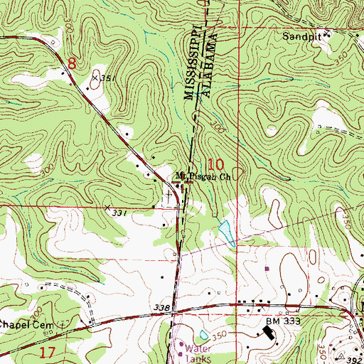 Topographic Map of Mount Pisgah Baptist Church, MS